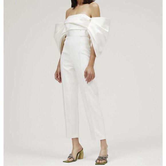 Solace London Womens Polyester Kasey Off The Shoulder Jumpsuit Cream Size 4 - Picture 2 of 16